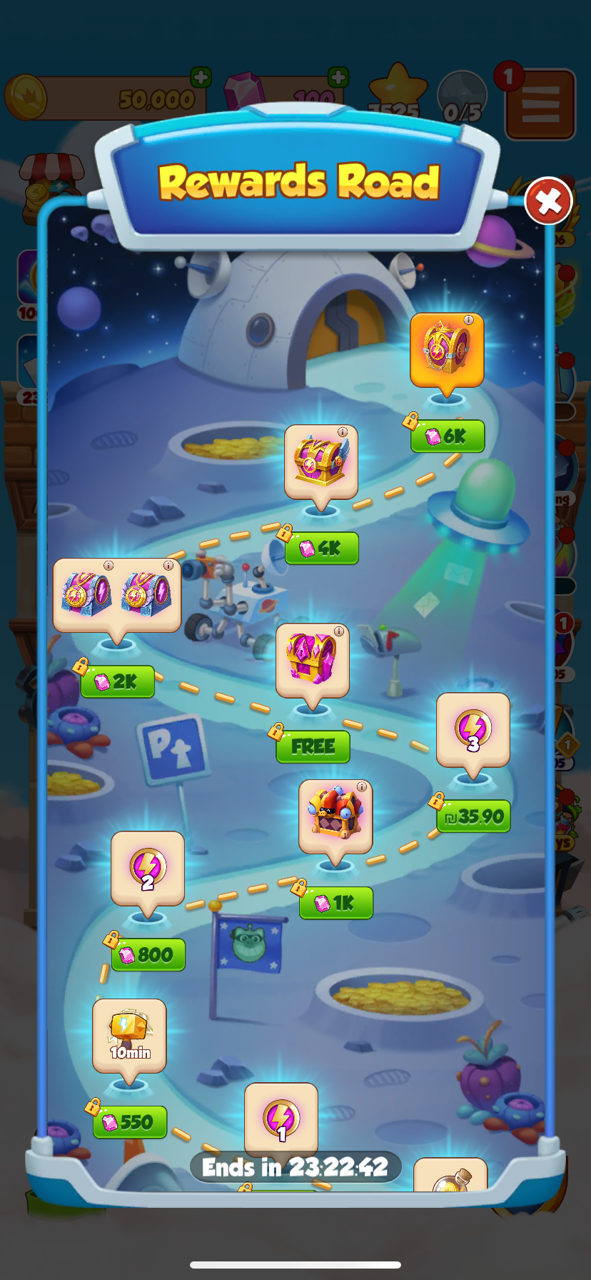 Rewards Road event map displaying various rewards on a path..png