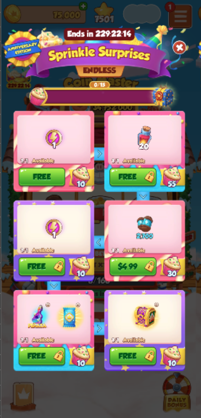 Sprinkle Surprises puzzle promo displaying various rewards.png
